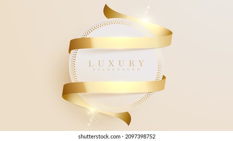 Luxury Background. Circle Frame And Gold Ribbon With Glitter Light Effect Element.