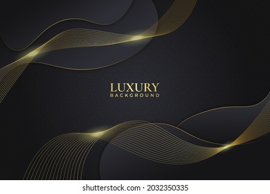 Luxury Background Dark Overlapped Dynamic Shape Layer with Elegant Shiny Golden Line