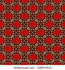 Luxury background with decorative geometric ornament. Retro creative design. Vector illustration. Fashion print, design for scrapbooking page, art deco, interior design. Red, gold color.