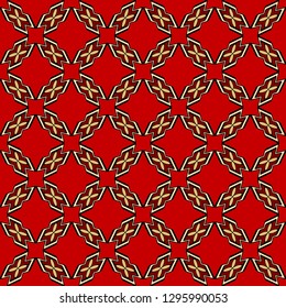 Luxury background with decorative geometric ornament. Retro creative design. Vector illustration. Fashion print, design for scrapbooking page, art deco, interior design. Red, gold color.