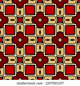 Luxury background with decorative geometric ornament. Retro creative design. Vector illustration. Fashion print, design for scrapbooking page, art deco, interior design. Red, gold color.