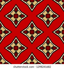 Luxury background with decorative geometric ornament. Retro creative design. Vector illustration. Fashion print, design for scrapbooking page, art deco, interior design. Red, gold color.