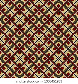Luxury background with decorative geometric ornament. Retro creative design. Vector illustration. Fashion print, design for scrapbooking page, art deco, interior design. Red, gold color.