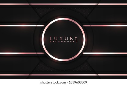 Luxury background design black and rose gold element decoration. Elegant paper art shape vector layout premium template for use cover magazine, poster, flyer, invitation, product packaging, web banner