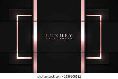 Luxury background design black and rose gold element decoration. Elegant paper art shape vector layout premium template for use cover magazine, poster, flyer, invitation, product packaging, web banner