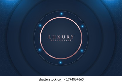 Diseño de fondo de lujo con marina azul y decoración de elementos dorados rosados. Elegante ilustración de plantilla de diseño vectorial de forma para uso de revista de portada, afiche, volante, invitación, empaquetado de productos