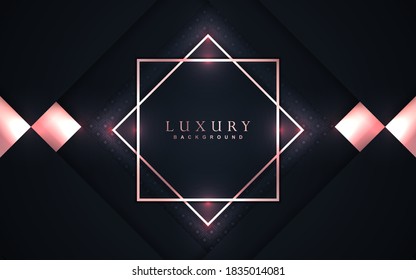 Luxury background design with blue and rose golden element decoration. Elegant paper art shape vector layout template for use cover magazine, poster, flyer, invitation, product packaging, web banner