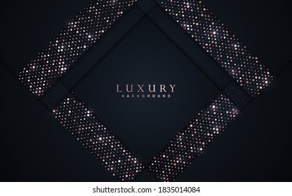 Luxury background design with blue and rose golden element decoration. Elegant paper art shape vector layout template for use cover magazine, poster, flyer, invitation, product packaging, web banner