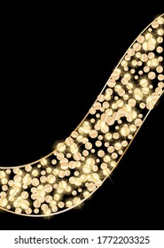 Luxury background, design for cards, business cards, invitations. Golden Confetti, Serpentine. Golden stars. Abstract texture on a black background, place for text. Vector, EPS 10.