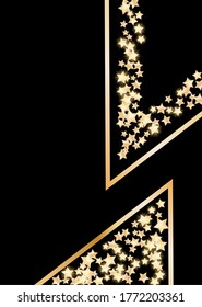 Luxury background, design for cards, business cards, invitations. Golden Confetti, Serpentine. Golden stars. Abstract texture on a black background, place for text. Vector, EPS 10.