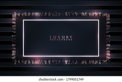 Luxury background design with dark navy blue and rose golden element decoration. Elegant shape vector layout template illustration for use cover magazine, poster, flyer, invitation, product packaging