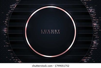 Diseño de fondo de lujo con decoración en tonos azul marino oscuro y de elementos dorados rosados. Elegante ilustración de plantilla de diseño vectorial de forma para uso de revista de portada, afiche, volante, invitación, empaquetado de productos