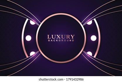 Luxury background design with dark purple and rose golden element decoration. Elegant shape vector layout template illustration for use cover magazine, poster, flyer, invitation, product packaging