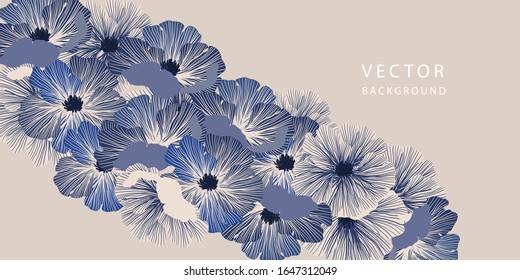 luxury background design with gold and blue flower, Trendy creative natural background vector.