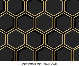 Luxury background design with gold hexagon pattern. Vector horizontal template for banner, certificate, brochure, book cover, invitation, Premium