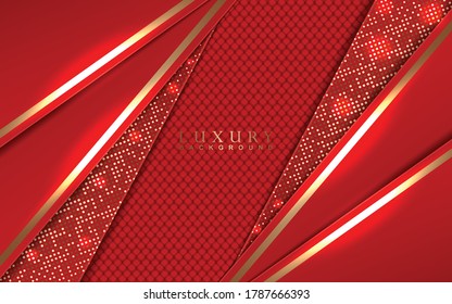 Luxury background design with red paper and golden light element decoration. Elegant shape vector layout template illustration for use cover magazine, poster, flyer, invitation, product packaging