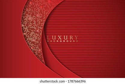 Luxury background design with red paper and golden light element decoration. Elegant shape vector layout template illustration for use cover magazine, poster, flyer, invitation, product packaging