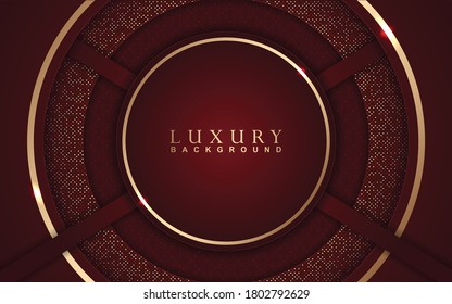 Luxury background design red and rose golden element decoration. Elegant paper art shape vector layout template for use cover magazine, poster, flyer, invitation, product packaging, web banner