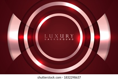 Luxury background design red and rose golden element decoration. Elegant paper art shape vector layout template for use cover magazine, poster, flyer, invitation, product packaging, web banner, card