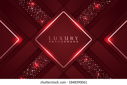 Luxury background design red and rose gold element decoration. Elegant paper art shape vector layout premium template for use cover magazine, poster, flyer, invitation, product packaging, web banner