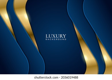 Luxury Background Dynamic Overlapped Blue Layer with Shiny Golden Effect