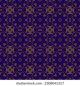 Luxury background with floral pattern in blue and gold color. Vector illustration.