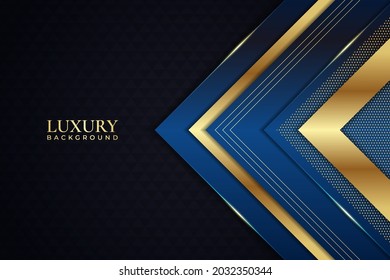 Flecha geométrica de fondo de lujo azul elegante con línea dorada brillante