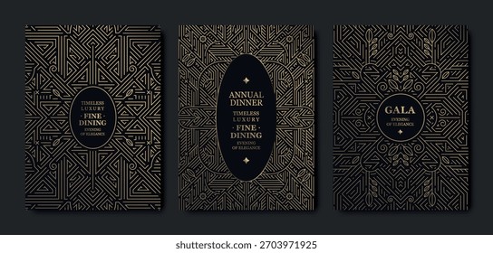 Fondo de lujo, patrón geométrico Art Deco, elegante línea de oro arte, frontera de Gatsby para diseños de gala premium. Plantilla de Vector moderna, invitaciones VIP, carteles, cubiertas, marca de eventos de prestigio