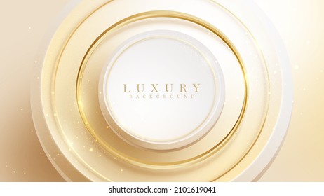 Lujo en el fondo. círculo dorado 3d con decoración de efecto luminoso brillante.