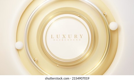 Luxury background with gold circle frame element and 3d ball decoration and glitter light effect.