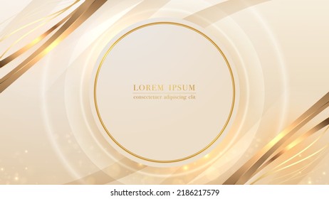 Luxury background with gold circle frame element and golden lines, glitter light effect. Vector illustration