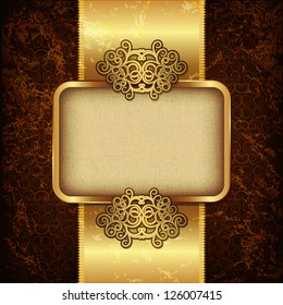 Luxury background with gold frame and satin ribbon