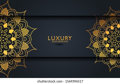 Luxury background with gold islamic arabesque ornament on dark surface. Template for wedding invitation, card, cover