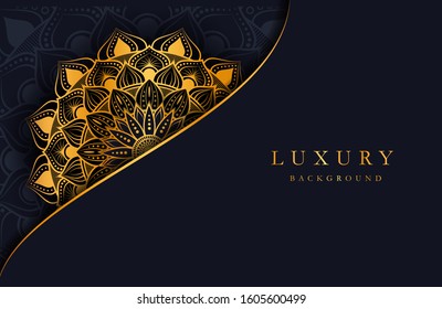 Luxury background with gold islamic arabesque ornament on dark surface