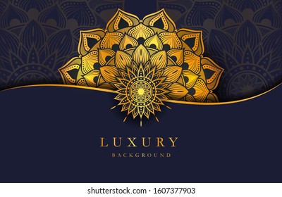 Luxury background with gold islamic arabesque mandala ornament on dark surface