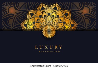 Luxury background with gold islamic arabesque mandala ornament on dark surface