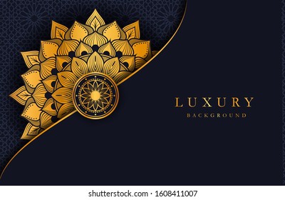Luxury background with gold islamic arabesque mandala ornament on dark surface