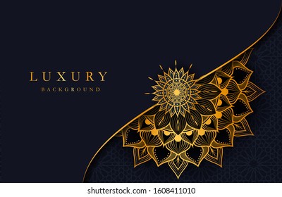 Luxury background with gold islamic arabesque mandala ornament on dark surface