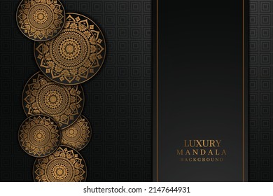 Luxury background with gold islamic arabesque ornament on dark surface. Template for wedding invitation, card, cover