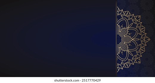 Luxury background with gold Islamic arabesque ornament on dark surface. Template for wedding invitation, card, cover, Blue Luxury mandala background design with golden pattern. Ornamental mandala.