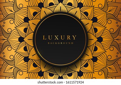 Luxury background with gold islamic mandala ornament on dark surface