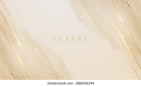 Luxury background with gold lines and glitter light effects on watercolor style texture.