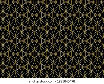 Luxury background with gold lines on black background in oriental Arabic style. Vector