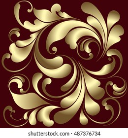 Luxury background. Gold pattern on Burgundy. Decorative ornament. 