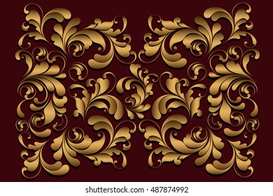 Luxury background. Gold pattern on Burgundy. Decorative ornament. 
