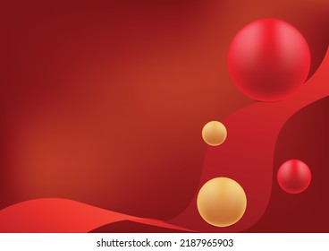 Luxury background with gold and red ribbon element and 3d ball decoration