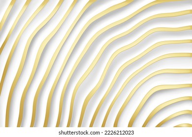 Luxury background with gold and white marble waves. Vector geometric 3d pattern. Elegant minimalist wallpaper or banner design. Golden curved lines on a light background with shadows.