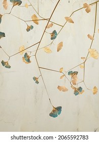 Luxury background with golden and beige ginkgo leaves. Botanical art for wallpaper, print, home decor