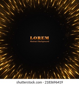 Luxury background with golden bright rays. Dynamic sparkles lines. Circle bright rays star light. Falling twinkle lights.