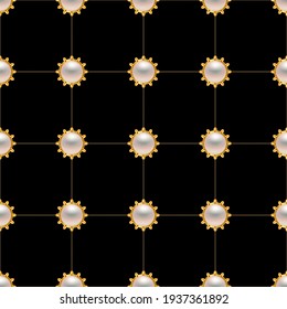 Luxury background with golden chains and pearl beads. Seamless vector illustration. 